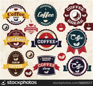 Collection of vintage retro coffee stickers, badges, ribbons and labels, vector illustration
