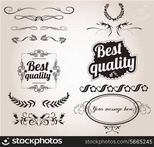 Collection of vintage retro labels, badges, stamps, ribbons, marks and typographic design elements, vector illustration