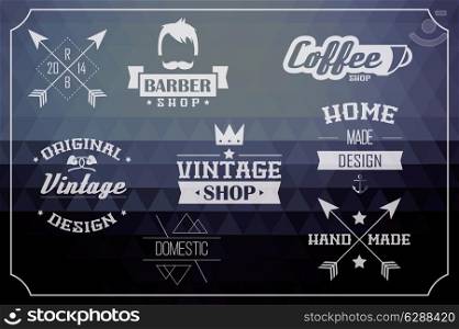 Collection of vintage retro labels, badges, stamps, ribbons, marks and typographic design elements, vector illustration