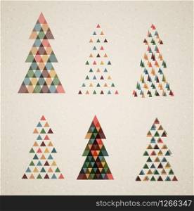 Collection of Vintage retro vector Christmas trees made from triangles