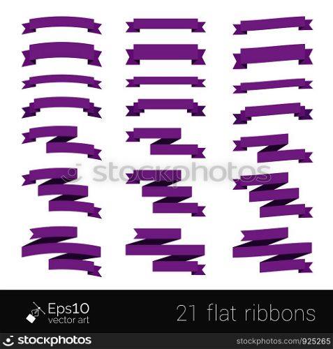 Collection of violet flat style ribbons isolated on white with space for your text. Vector elements for your design. Paper origami.