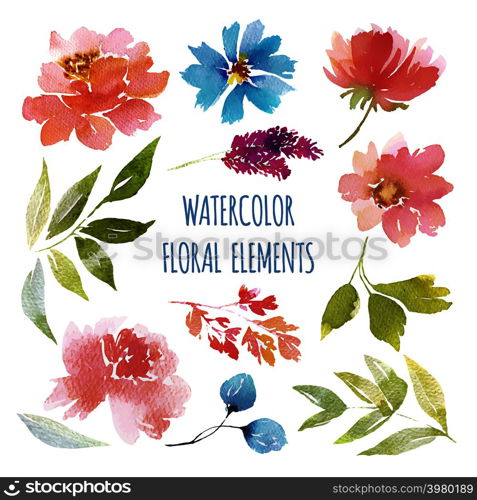 Collection of watercolor fllowers vector elements