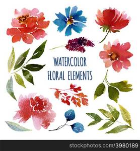 Collection of watercolor fllowers vector elements