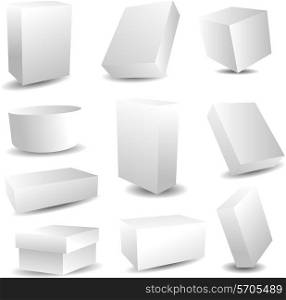 Collection of white blank packaging boxes