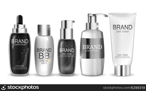 Collection of White Bottle Template for Ads or Magazine Background. 3D Realistic Vector Iillustration. EPS10. Collection of White Bottle Template for Ads or Magazine Backgro
