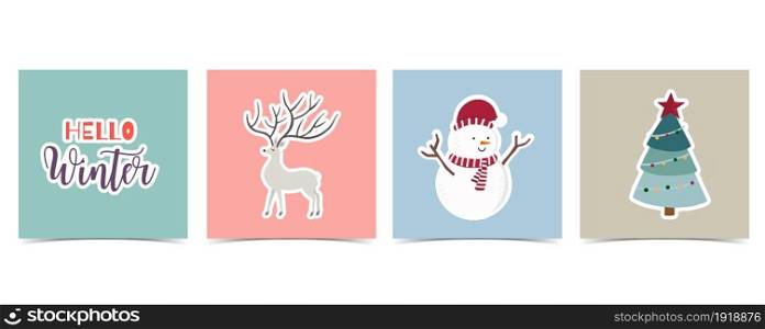 Collection of winter background set with reindeer,snowman.Editable vector illustration for christmas invitation,postcard and website banner