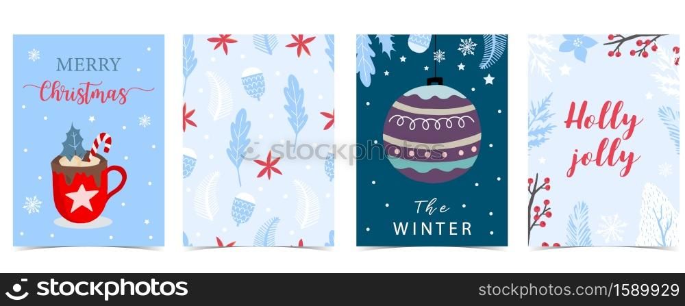 Collection of winter background set with tree,ball,chocolate,flower.Editable vector illustration for christmas invitation,postcard and website banner