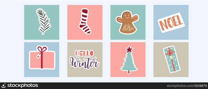 Collection of winter background set with tree,gift.Editable vector illustration for christmas invitation,postcard and website banner