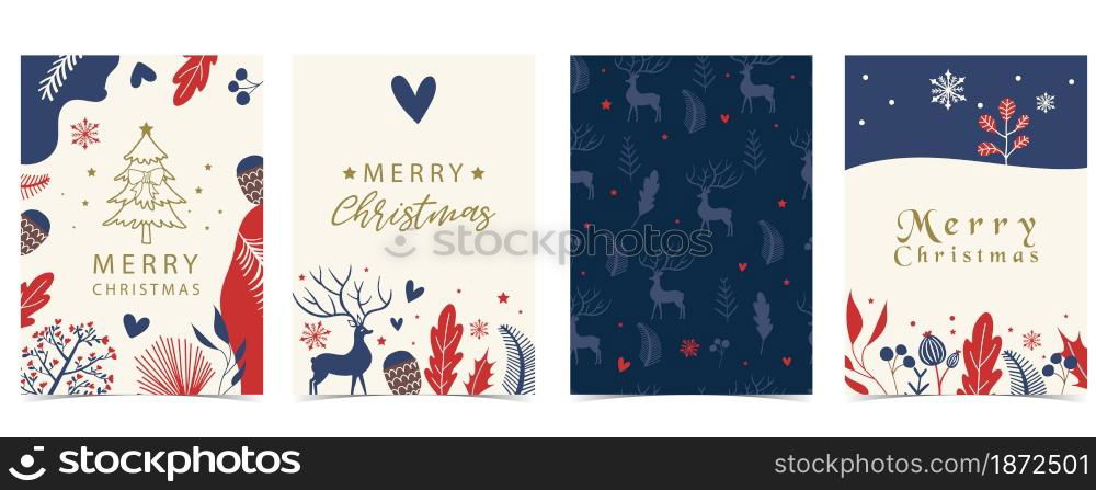 Collection of winter background set with tree,raindeer,flower,leaves.Editable vector illustration for christmas invitation,postcard and website banner