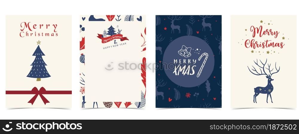Collection of winter background set with tree,raindeer,flower,leaves.Editable vector illustration for christmas invitation,postcard and website banner