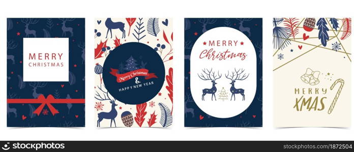 Collection of winter background set with tree,raindeer,flower,leaves.Editable vector illustration for christmas invitation,postcard and website banner