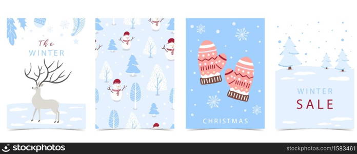 Collection of winter background set with tree,raindeer,snowman.Editable vector illustration for christmas invitation,postcard and website banner