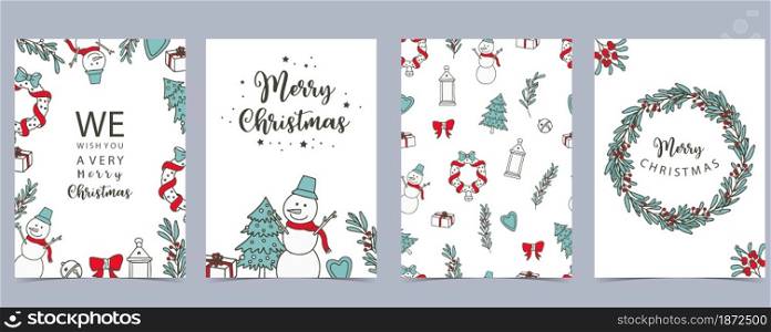 Collection of winter background set with tree,snowman,flower,leaves