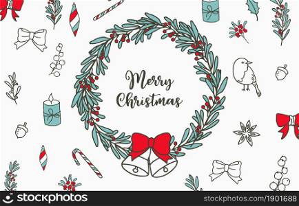 Collection of winter background set with tree,wreath,flower,leaves