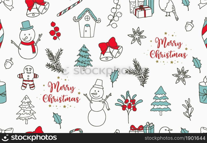 Collection of winter seamless pattern with tree,snowman,gift;bell