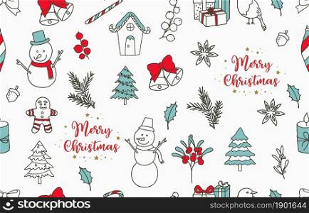 Collection of winter seamless pattern with tree,snowman,gift;bell