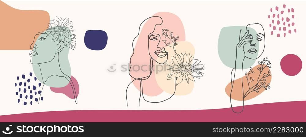 Collection of woman background set with color.Editable vector illustration for website, invitation,postcard and sticker