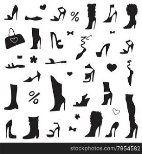 Collection of womens shoes. Design element Vector Illustration.. Collection of womens shoes.