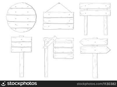 Collection of wooden signboard vector set on white background