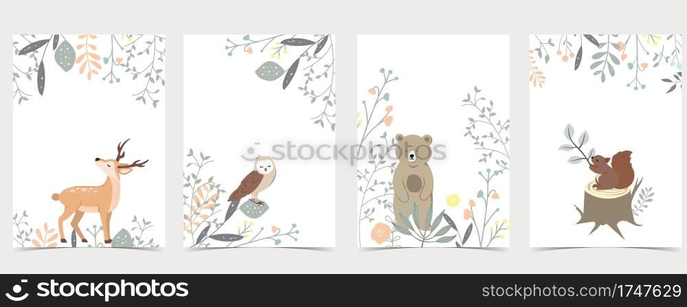 Collection of woodland background set with deer,squirrel,owl,bear.Editable vector illustration for website, invitation,postcard and poster