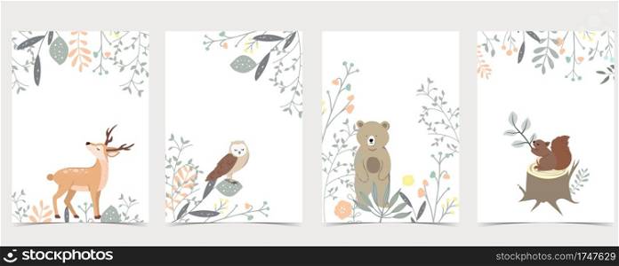 Collection of woodland background set with deer,squirrel,owl,bear.Editable vector illustration for website, invitation,postcard and poster
