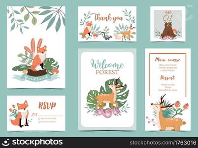Collection of woodland background set with leaf,flower,animal.Editable vector illustration for website, invitation,postcard and poster.Thank you