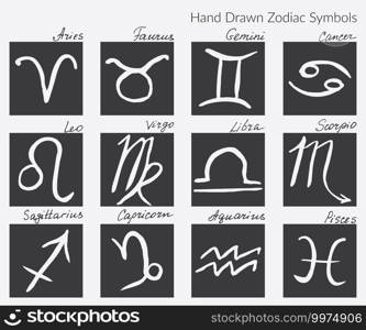 Collection of zodiac signs. Hand drawn Zodiac Symbol icons. Vector graphics set. Horoscopes vector illustration.. Collection of zodiac signs. Hand drawn Zodiac Symbol icons. Vector graphics set. Horoscopes vector illustration