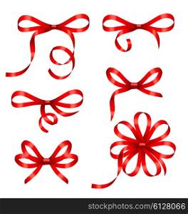 Collection Red Gift Bows Isolated. Illustration Collection Red Gift Bows Isolated on White Background - Vector