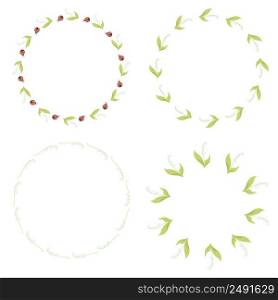 collection Round frames with May lilies of the valley with leaves and ladybugs. Vector illustration. Spring card, decoration, napkin for design, postcards, decor and decoration, print