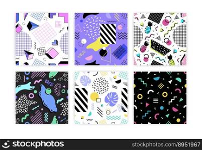 Collection seamless patterns with leaves vector image