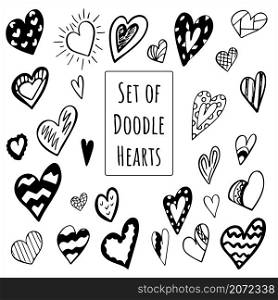 Collection set of hand drawn doodle scribble hearts isolated on white background