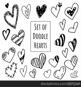 Collection set of hand drawn doodle scribble hearts isolated on white background