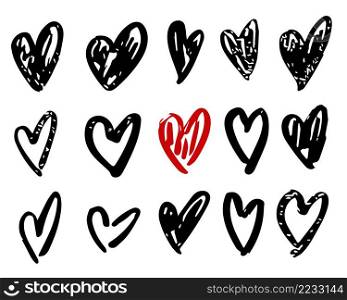 Collection set of hand drawn doodle scribble hearts isolated on white background. Elements for Valentines day. Collection set of hand drawn doodle scribble hearts isolated on white background