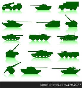 Collection set of tanks of guns and military technology