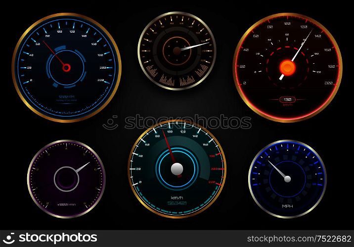 Collection Speedometers, Pointers, Counters, Panel Control, Indicators - Illustration Vector. Collection Speedometers, Pointers, Counters, Panel Control, Indicators