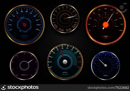 Collection Speedometers, Pointers, Counters, Panel Control, Indicators - Illustration Vector. Collection Speedometers, Pointers, Counters, Panel Control, Indicators