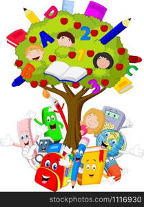 Collection stationery with tree cartoon