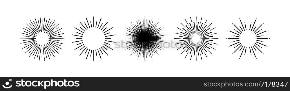 Collection Sun rays black icons isolated on white background. Eps10. Collection Sun rays black icons isolated on white background