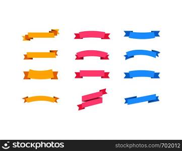 Collection vector ribbon banners in flat color. Pink, blue and yellow color. Vector ribbon banners. Eps10. Collection vector ribbon banners in flat color. Pink, blue and yellow color. Vector ribbon banners