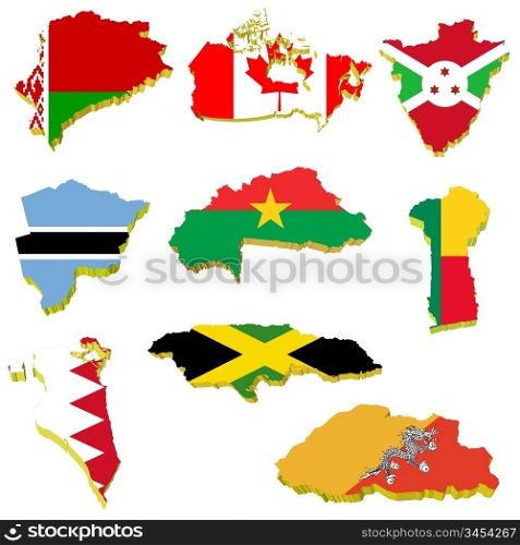 Collection volume vector maps of Belarus, Canada, Burundi, Burkina Faso, Benin, Bahrain, Jamaica, Bhutan, Botswana