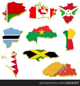 Collection volume vector maps of Belarus, Canada, Burundi, Burkina Faso, Benin, Bahrain, Jamaica, Bhutan, Botswana