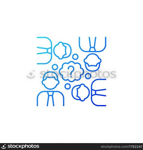 Collective thinking gradient linear vector icon. People and question mark. Effective business conversation. Thin line color symbols. Modern style pictogram. Vector isolated outline drawing. Collective thinking gradient linear vector icon