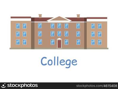 College Building Icon. College building icon. Brown building with brown roof. Three-storey building. College icon. Building icon. Simple drawing. Isolated vector illustration on white background.