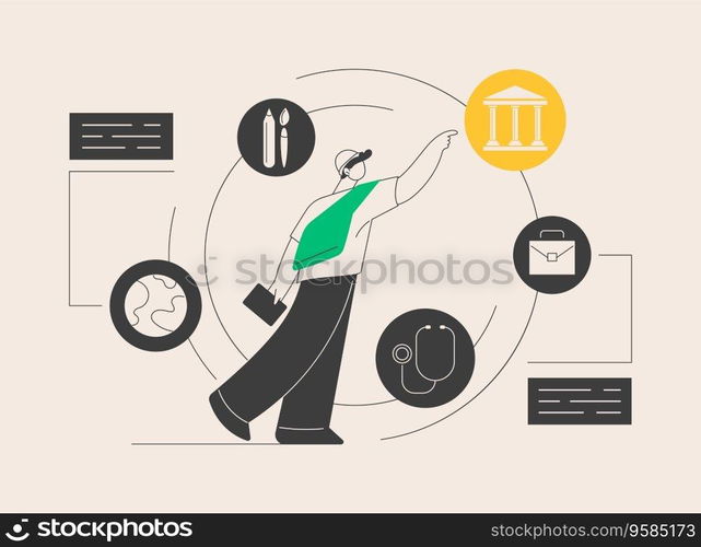 College choice abstract concept vector illustration. College choice advisor, rankings, career assessment test, graduation, important decision, higher education, choose institute abstract metaphor.. College choice abstract concept vector illustration.