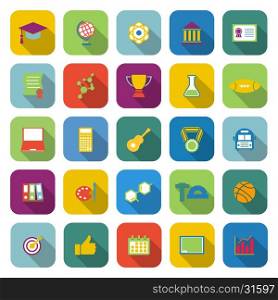 College color icons with long shadow, stock vector