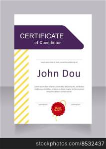 College completion certificate design template. Vector diploma with customized copyspace and borders. Printable document for awards and recognition. Calibri Regular, Arial, Myriad Pro fonts used. College completion certificate design template
