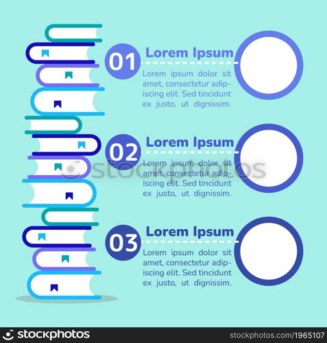 College education blue infographic chart design template. Pile of notebooks. Abstract vector infochart with blank copy spaces. Instructional graphics with 3 step sequence. Visual data presentation. College education blue infographic chart design template