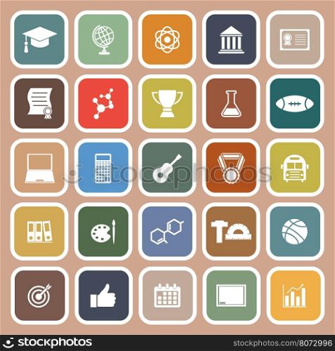 College flat icons on brown background, stock vector