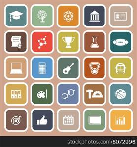 College flat icons on brown background, stock vector