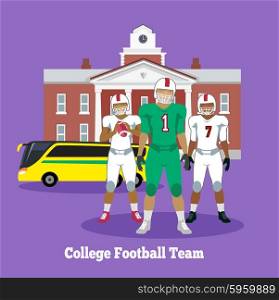 College football team concept flat design. Player american sport, uniform game, competition and athlete, victory and play, winner rugby, helmet and champion illustration